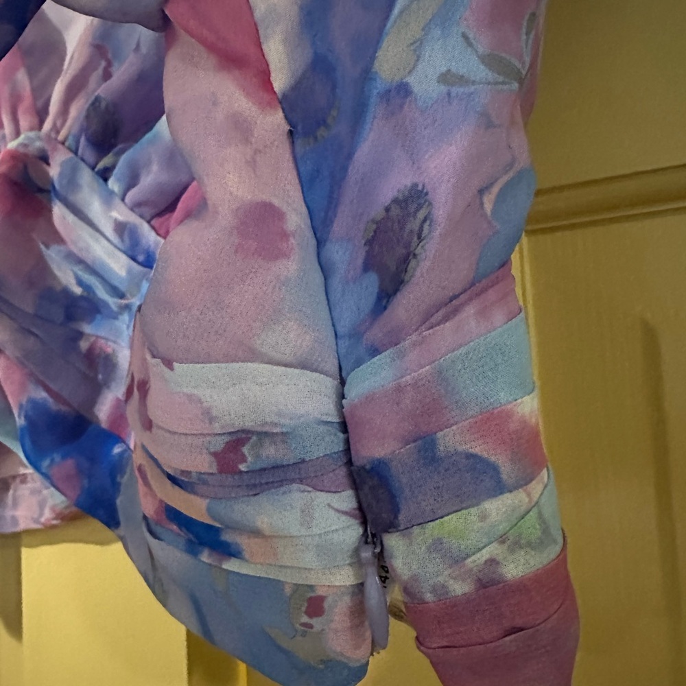 Zara Pink and Blue Long Sleeve Wrap Blouse - Picture 5 of 5